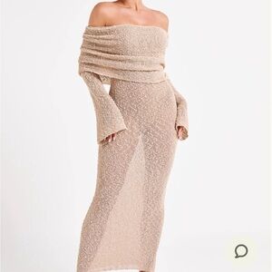 Elegant Off-Shoulder Beige Dress